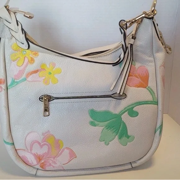 COACH FLORAL PEBBLED LEATHER SHOULDER BAG CROSSBODY WHITE PINK SPRING Y2K - Picture 9 of 14